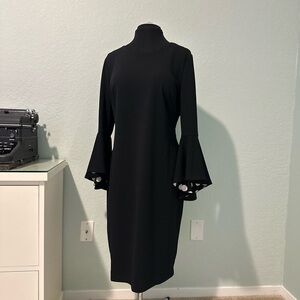 🖤 Liz Claiborne Black Bell Sleeve Sheath Dress (Size 14)